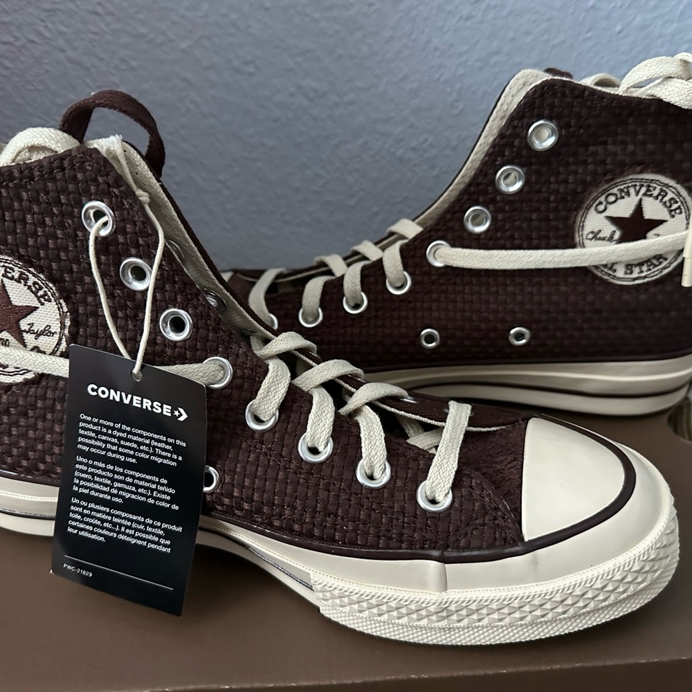Notre Converse Chick 70 HI in Deep Mohagany/Wood Ash 6.5 Men’s and 8.5 Women’s.